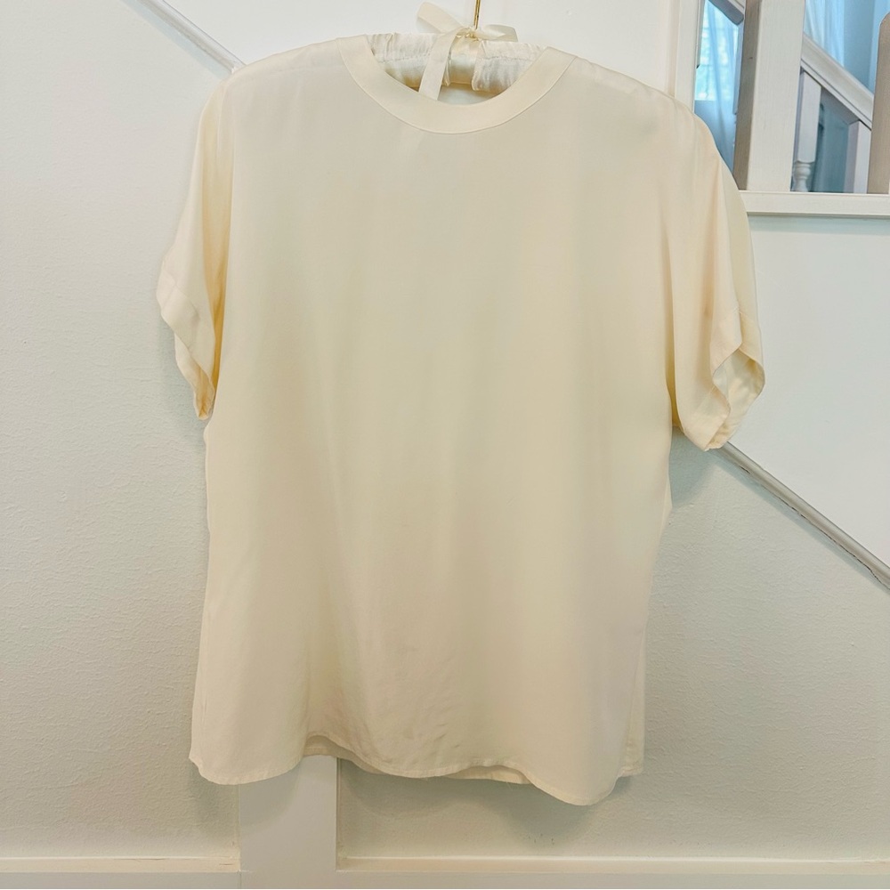 Valerie Stevens Cream 100% Silk Short Sleeves Blouse size 8
